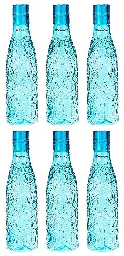 Floraware Food Grade Premium Plastic Fridge Round Water Bottle, Drinking Bottle, 1000ml Pack of 6, Blue