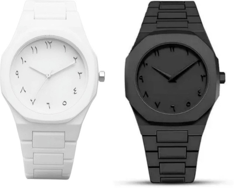 VASVA ARABIC NUMBER NEW SABR TRENDY WHITE + BLACK COMBO Premium Analog Series Black + white combo Polycarbonate Plastic Strap Analog Watch  – For Boys & Girls