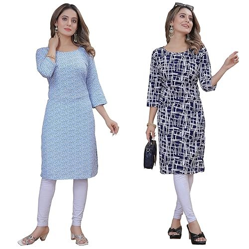 PRAZVIKA Women’s Multicolor Trendy Execlusive Crepe Kurta||Pack of 2 Kurta||Kurta for Women