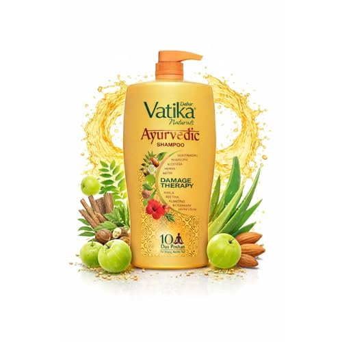 Dabur Vatika Ayurvedic Shampoo – 1 L | For Strong & Healthy Hair | No Parabens | For All Hair Types | Power of Dus Poshan for 10 Hair Problems