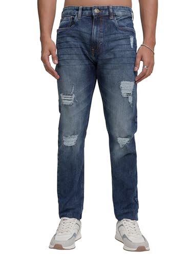 Highlander Men’s Distressed Ankle-Length Jeans | Rugged & Edgy | Stretch Fabric | Bold Street Style Light Blue