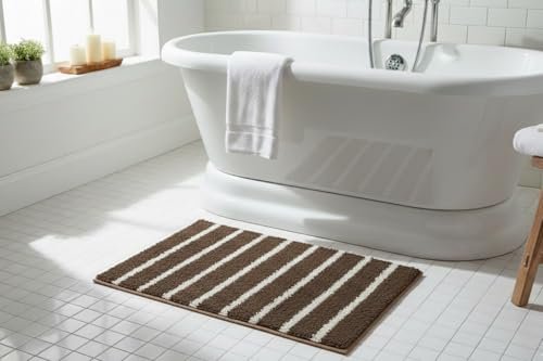 Homitecture Embossed Super Soft Anti Skid (40×60 cm) Super Absorbent Mats Microfibre 2000 GSM Door Mats for Home/Bathroom/Bedroom/Kitchen/Floor Mat (Pack of 1) Pattren – Solid (Slim line Brown)