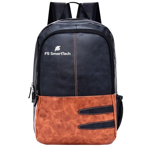 F5 SmartTech 20L Small Faux Leather Water Resistant Anti Theft Laptop Backpack for 16 Inch Laptop/Backpack for Men/Women (Navy)