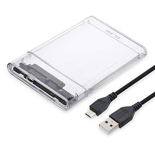 GLink GHD014-2.5″ USB 2.0 Transparent Premium External HDD Enclosure Case for SATA SSD HDD for Laptop Hard Disks | High Speed USB 2.0 | Supports 4TB | Tool Free Installation | Transparent