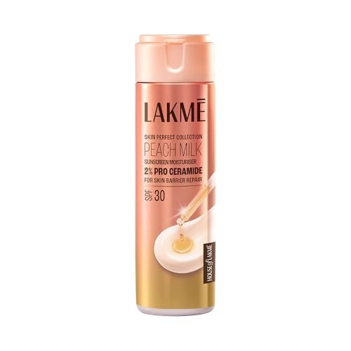 Lakmé Peach Milk Moisturiser SPF 30 with 2% Pro-Ceramide | Daily UV Defense, Hydrating & Skin Barrier Repair Face Cream | Lightweight, For Dry Skin, Normal, Oily Skin & Sensitive Skin 200ml