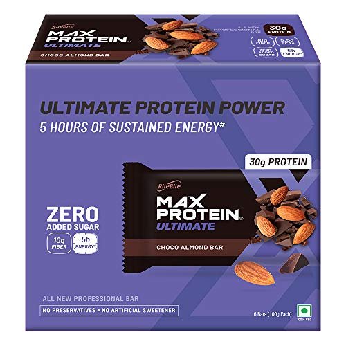 RiteBite Max Protein Ultimate Choco Almond 30g Protein Bars [Pack of 6] Protein Blend, Fiber, Vitamins & Minerals, No Preservatives, 100% Veg, No Added Sugar, For Energy, Fitness & Immunity – 600g