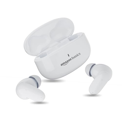 amazon basics TWS in-Ear Earbuds (P80) with Fast Charging up to 80 Hours of Playtime | Dual 12mm Driver | IPX4 Water-Resistance | Bluetooth 5.3 | Quad Mic with ENC | Touch Control (White)