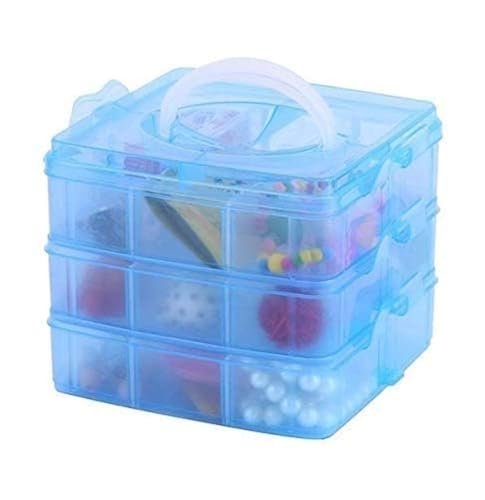 Clazkit Jewellery Organisers Plastic 3 Layer 18 Grid Square Portable Storage Detachable Box Organizer Case For Jewellery Sewing Button Earrings Hair (BLUE), 14.5X14.5X12.8 Cm
