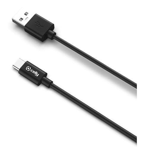 Celly USB-C Cable, USB Type A to Type C Data and Charging Cable, 480 Mbps Data Sync, 3A Fast Charge, Light Weight, PVC Cable, 1 Meter (Black)