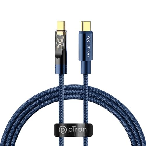 pTron Solero 80W Type-C Fast Charging USB Cable, Compatible With Samsung, OnePlus, Oppo, Vivo, Xiaomi & Other Devices, Unbreakable Nylon Braid, 480Mbps Data Sync Speed (1M, Blue)