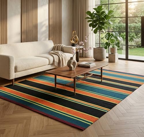 BSB HOME Modern Striped Area Rug – Vibrant Multicolor Living Room Carpet, Soft Plush Floor Mat, Contemporary Home Décor Accent, Durable Non-Slip, 8.6 x 5.8 ft (262 x 177 cm) (Multicolor)