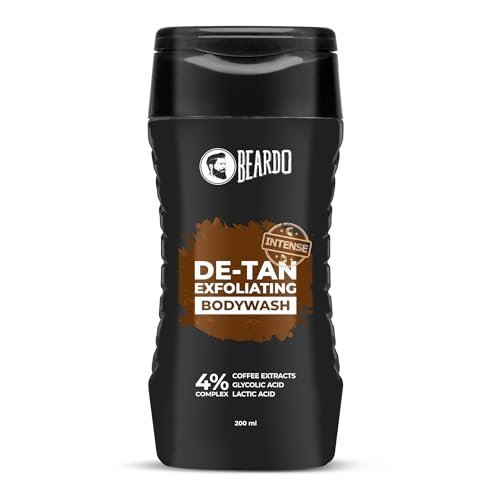 Beardo Detan Exfoliating Body Wash 200ml | 4% (Glycolic Acid, Lactic Acid & Coffee Extracts) | Gentle Exfoliating Shower Gel | Removes Tan & Body Acne | Prevents Dry, Rough, Bumpy Skin | Suitable for Men