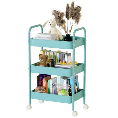 Lifelong 3-Tier Rolling Metal Storage Cart with Wheels for Home, Office & Kitchen | Utility Organizer Trolley for Books, Toys,Plants, Makeup, Art Supplies & More | Movable Shelf Rack for Storage