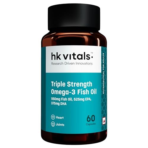 hk vitals 3X Strength Omega-3 Fish Oil Supplement (60 Capsules) | For Men and Women, 525mg EPA & 375mg DHA | For Healthy Heart & Joints