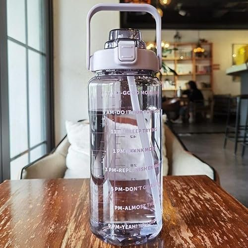 Gipibox® 2 L Capacity Straw Transparent Motivational Water Bottles|Time Marker Leak Proof&Break-Proof|Best Usage For Office/School/College/Gym/Travel Bottle|Bpa-Free Sports Bottle (1PCS) Plastic