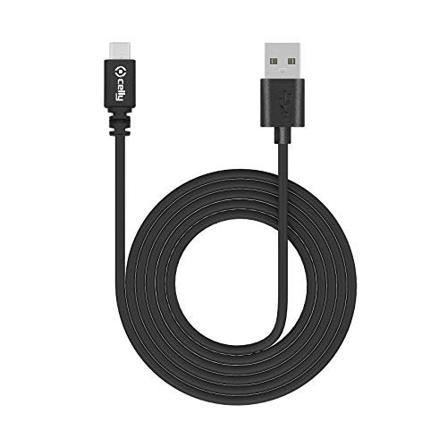 Celly USB Type A to Micro USB Data and Charging Cable, 480 MBPS Data and Sync, 2.4A Fast Charge, Light Weight, Durable, PVC Cable, 1 Meter (Black) (USBMICROB)