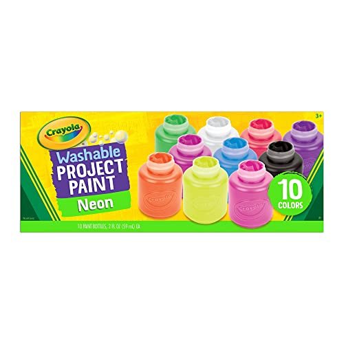 Crayola Washable Kids Neon Paint 10 Pack, 2 fl oz Bottles for Classroom and Home Projects,Bright Non-Toxic Colors for Posters and Crafts,painting colour set, ideal water color paint set, Age 3+ Years