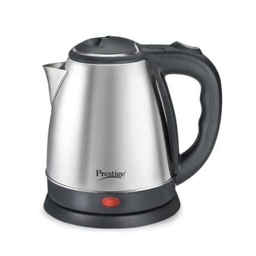 Prestige 1.5L PKOSS Stainless Steel Electric Kettle | 1350 Watts| Elegant Design | Cool-touch Handle and Lid | Automatic Cut-Off and Single-Touch Lid Locking | Black | 1Y Warranty | ISI Certified