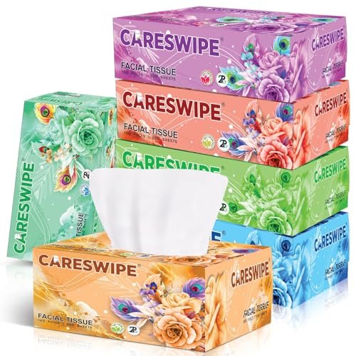Careswipe 2 Ply Facial Tissue Box | 600 Pulls | 100 Pulls X 6 Cartons Packing | Soft And Highly Absorbent | 100% Natural Virgin Cellulose Fiber