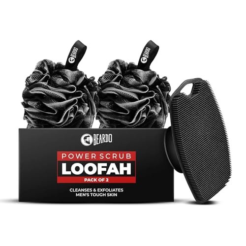 Beardo Power Scrub Loofah & Silicone Body Scrubber for Men | Deep Exfoliation, Dead Skin Removal & Full Body Cleansing | Bath Brush for Men with Soft, Durable Bristles – Set of 2