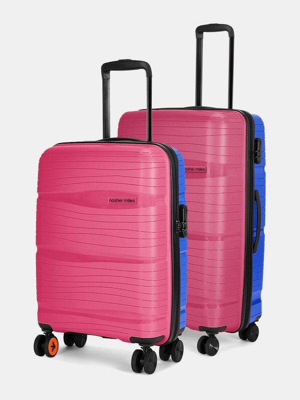 NASHER MILES Nicobar Hard-sided Luggage Set of 2 Pink and Sky Blue Trolley Bags (55 & 65 Cm) Cabin & Check-in Set 8 Wheels – 24 inch