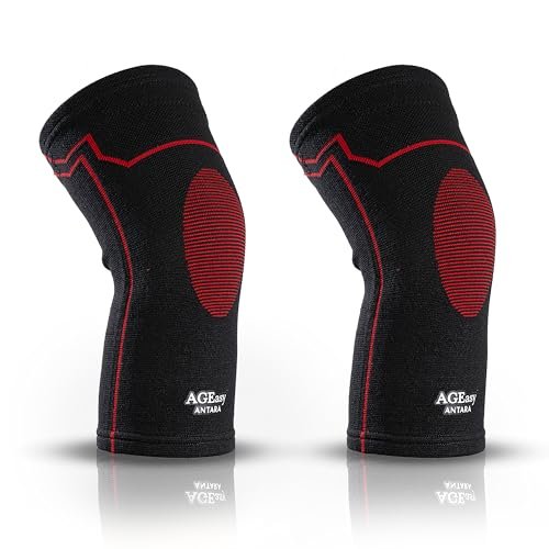 AGEasy (Max Group) Kneecap for Men & Women | Knee Support for Gym, Sports & Pain Relief | 4-Way Stretch, Anti-Slip, Inner Cotton Lining for Comfort | Knee Sleeves for Squats, Running & Cycling (L, Comfort Ease (Black-Red))