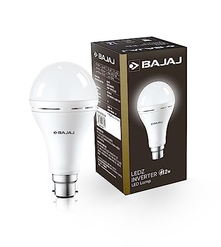 Bajaj LEDZ 12W Rechargeable Emergency Inverter LED Bulb | Cool Day Light | Upto 4 Hours Battery | B22D | 1 Year – Warranty (Pack of 1, White)
