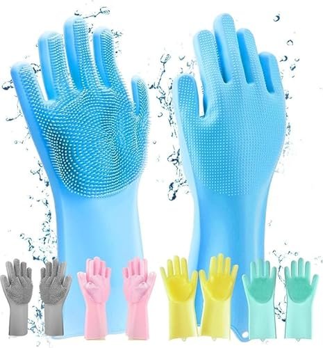 Hand Gloves for Kitchen Cleaning,Gloves Magic Silicone Dish Washing Gloves Hands wash utensil for women men,Dishwashing and Pet Grooming,Great for Washing Dish,Car,Bathroom(Multicolour,1 pair)