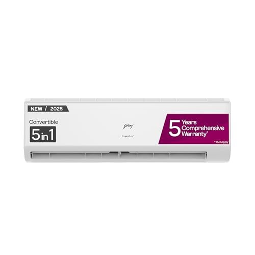 Godrej 2 Ton 3 Star, 5 Years Comprehensive Warranty, 5-In-1 Convertible Cooling, Inverter Split AC (Copper, I-Sense Technology, AC 2T EI 24I3T WZR, White)