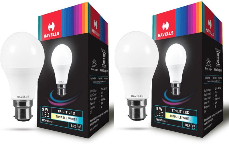 HAVELLS 9 W Color Changing Round B22 LED Bulb(White, Pack of 2)