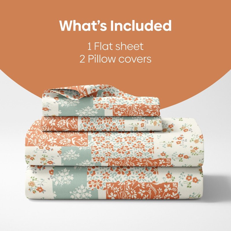 haus & kinder Cotton King Flat 144 TC Floral 1 Bedsheet with 2 Pillow Covers(Multicolor)