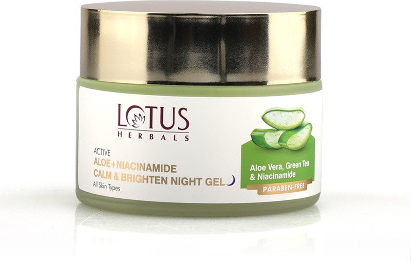 LOTUS HERBALS Active Aloe + Niacinamide Calm & Brighten Night Gel|Paraben Free(50 g)