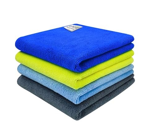 SOFTSPUN Microfiber Cloth – 4 pcs – 40×40 cms – 340 GSM Multicolor! Thick Lint & Streak-Free Multipurpose Cloths – Automotive Microfibre Towels for Car Bike Cleaning Polishing Washing & Detailing.…