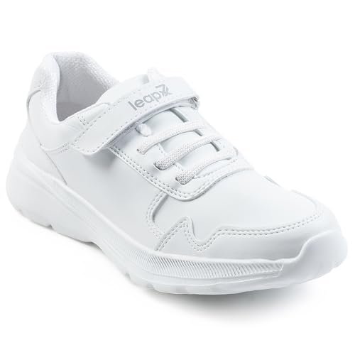 Liberty Leap7x SCHLPRO-3 Uniform School Shoes for Kids with EVA Sole | PU Upper Quick-Wear Velcro Closure | Stylish & Lightweight | Comfortable Footbed | Memory Foam Insole (White – 3 UK)