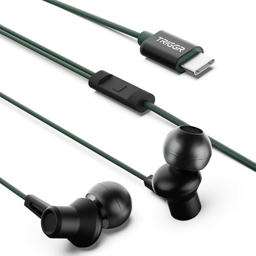 TRIGGR Zing Type-C Wired Earphones with 13mm Driver, in-line Controls, Rich Bass, Mic Wired (Combat Green, in The Ear)