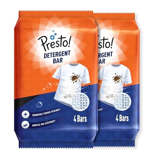 Amazon Brand – Presto! Detergent Bar | 250g | 8 Count | 4 Bars Each X Pack of 2 | Tough On Stains | Gentle On Fabrics | Colour-Safe | Refreshing Fragrance | Gentle on Hands