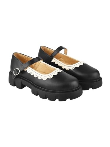 Shoetopia Round Toe Black Mary Janes Bellies for Girls-EU38
