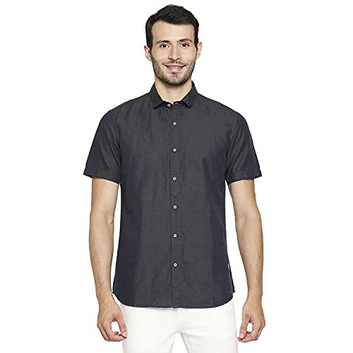 HammerSmith Men’s Casual Millennium Fit Shirt (HSCSM055_Coal Black XL)