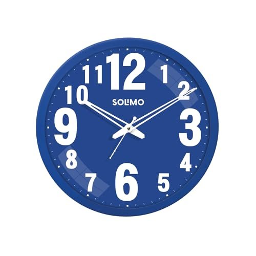 Amazon Brand – Solimo 12-Inch Bold Numeric with Silent Movement Modern Plastic Wall Clock – Blue, Analog