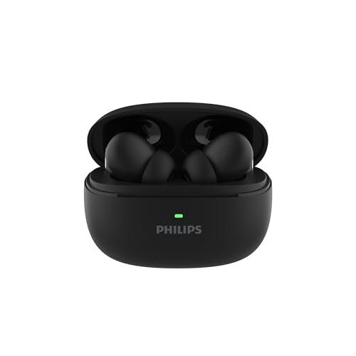 Philips TAT1150BK/94 Premium Wireless Earbuds with ANC, Quad Mic ENC, Up to 55 Hr Playtime,13mm Neodymium Drivers,Multipoint, ergonomically Designed,IPX5 Water Resistance,Fast Charging (Deep Black)