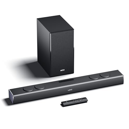 Mivi Fort Q350 Soundbar with 350W Surround Sound, 2.1 Channel soundbar with a Wireless External subwoofer, Multiple EQ and Input Modes, Remote Accessibility, BT v5.3, Made in India Sound bar for TV