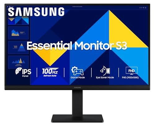 Samsung 24″ (60.5 cm) S3 Flat Monitor|Super Slim Borderless Design|IPS Panel|FHD 1920 x 1080|100 Hz|5 ms|Ports-HDMI,VGA|Game Mode|Eye Saver Mode||Wall Mountable|LS24D300GAWXXL|Black