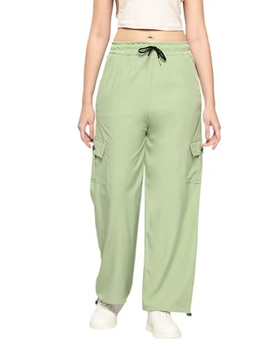 Aarika Womens Casual Wear Light Green Colour Solid Crepe Cargo Pant-(28-34)-(PANT-W-AD-IL-01-LIGHT-GREEN-28)