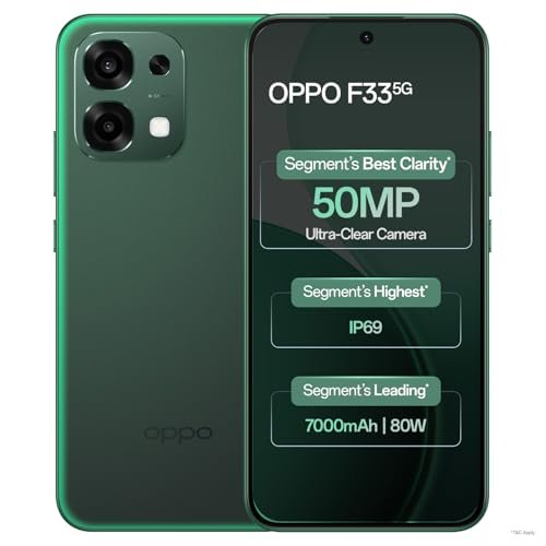 Oppo F33 5G Smartphone (6GB RAM, 128GB Storage, Forest Green) |50MP AI Camera |7000mAh Long Battery |45W Fast Charging-with No Cost EMI/Bank Offers