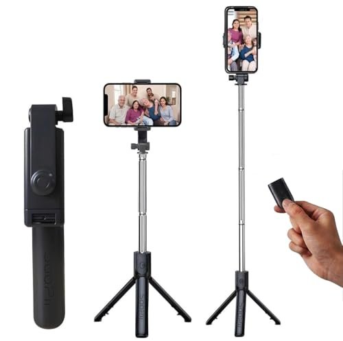 SOOPII 3-in-1 Selfie Stick with Bluetooth Remote, Foldable Tripod Stand, Compact & Extendable Upto 70 cm / 27.5 inches Mobile Stand Holder for iPhone and Android Devices