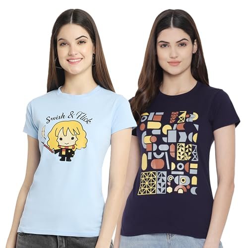 Style Go Women’s/Girls Cotton Regular Fit Latest Graphic Stylish Printed Short Sleeves Casual T-Shirt || Trends & Stylish (Pack 2), 2XL, Light Blue