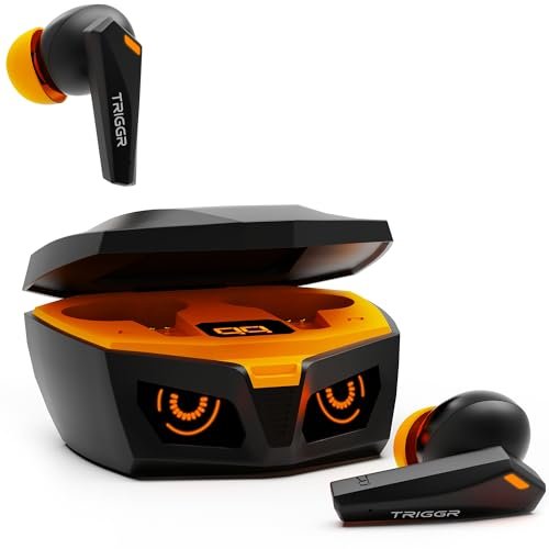 TRIGGR Kraken X1 Plus with Dual Pairing, Battery Display, Quad ENC, 70H Battery, v5.3 Bluetooth (Black Inferno, True Wireless)