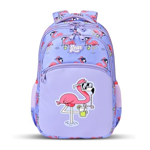 Gear Flamingo 17″/27L Large Water Resistant School Bag | Casual Backpack | Daypack | Travel Backpack | Kids Bag for Boys/Girls (Purple – Pink)