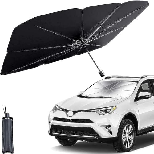 Sounce Windshield Umbrella Car Sun Shade Cover Robust Protection for car’s Front Window with Heat Insulation and UV Shielding, Sun Protection Shield, Full Cover Foldable Sun Shade for Car – Black