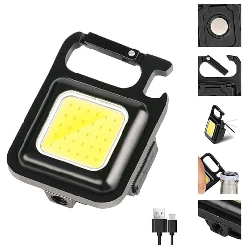 HACER Keychain Flashlight 4 Light Mode Magnetic Work LED 6W USB Rechargeable Bottle Opener Water Resistant for Camping & Night Time Trekking